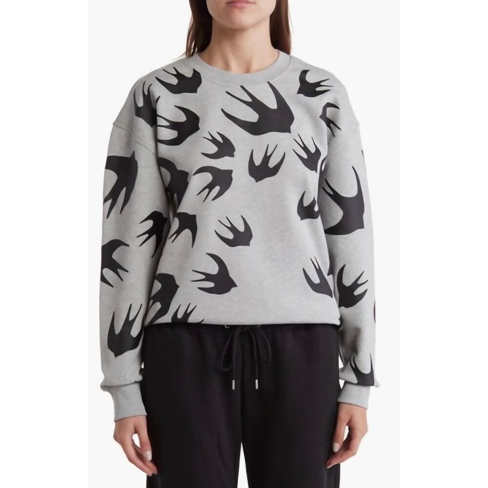 McQ Alexander McQueen Swallow Storm  Grey Black Fleece Sweatshirt Small Designer